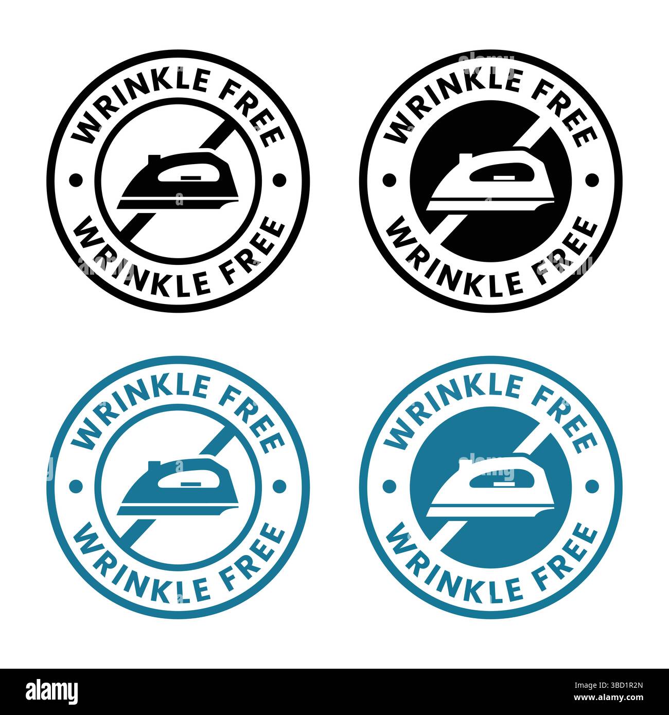 Senza pieghe grazie al modello vettoriale con logo in ferro. Set di icone senza grinze, set di adesivi senza grinze, set di etichette senza grinze. Adatto per affari, servizio. Illustrazione Vettoriale