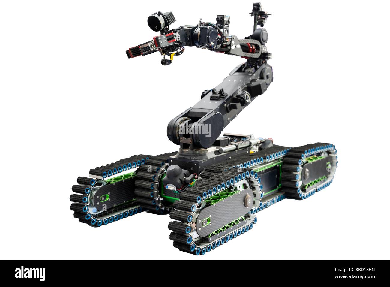 Robot per il rilevamento e lo smaltimento di bombe utilizzato per operazioni pirotecniche e ricognizione, rilevamento chimico e operazioni di salvataggio, manipolatore con EXTEN Foto Stock