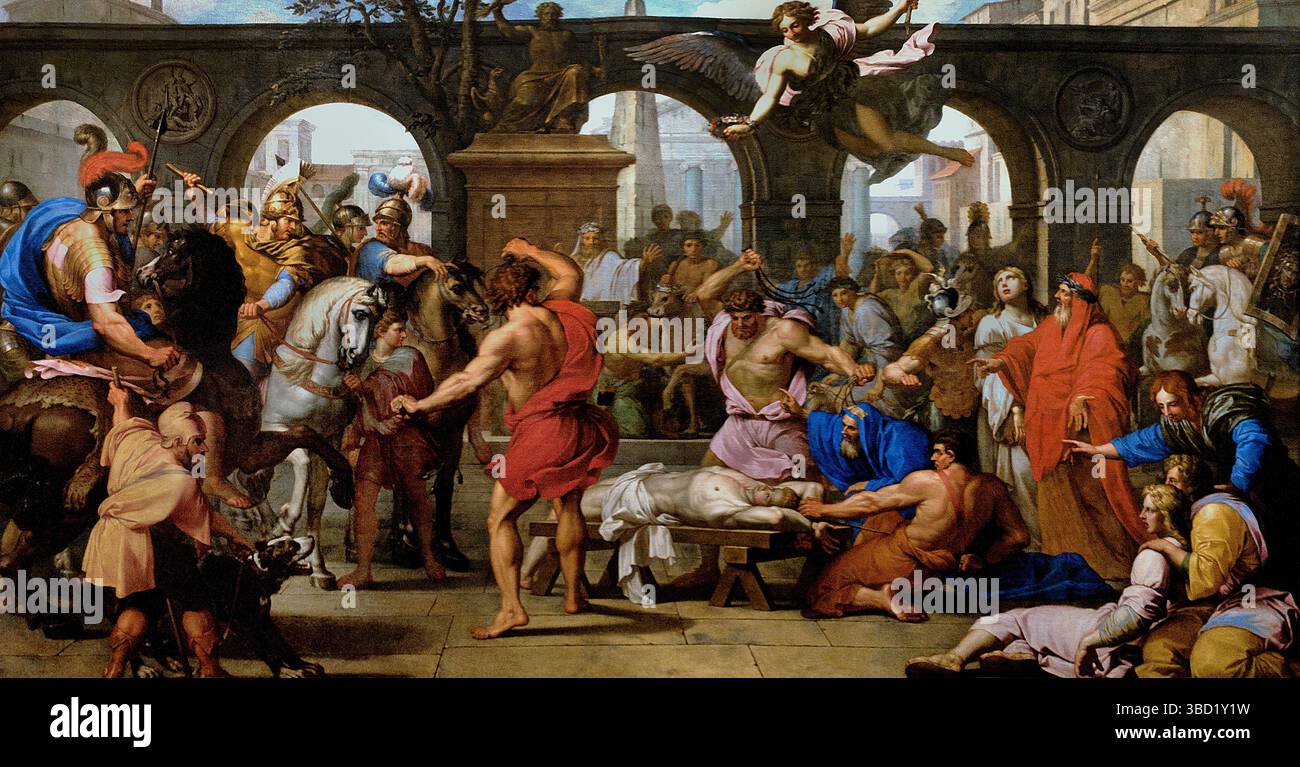 La Flagellation de Saint Gervais - la Flagellazione di Saint Gervais 1654 Eustache le Seuer 1616-1655 Francia, Louvre, Parigi, Francia, francese. punizione corporale Foto Stock