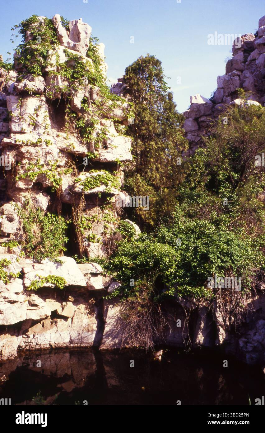 Film a colori Ritratto del giardino cinese Rockery Pond in stile anni '1980 Foto Stock