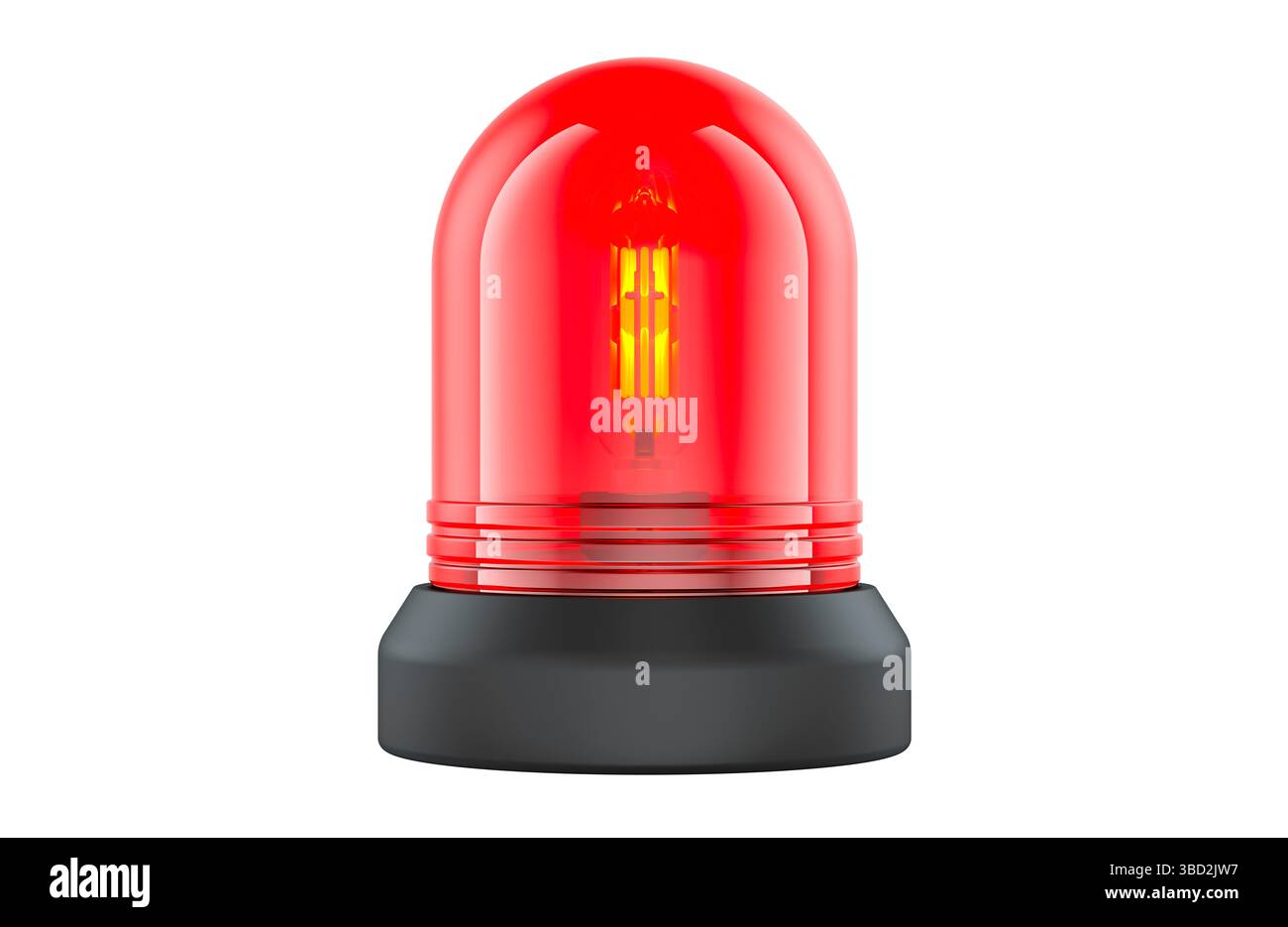 Spia rossa di emergenza, faro rotante. Rendering 3D isolato su sfondo bianco Foto Stock