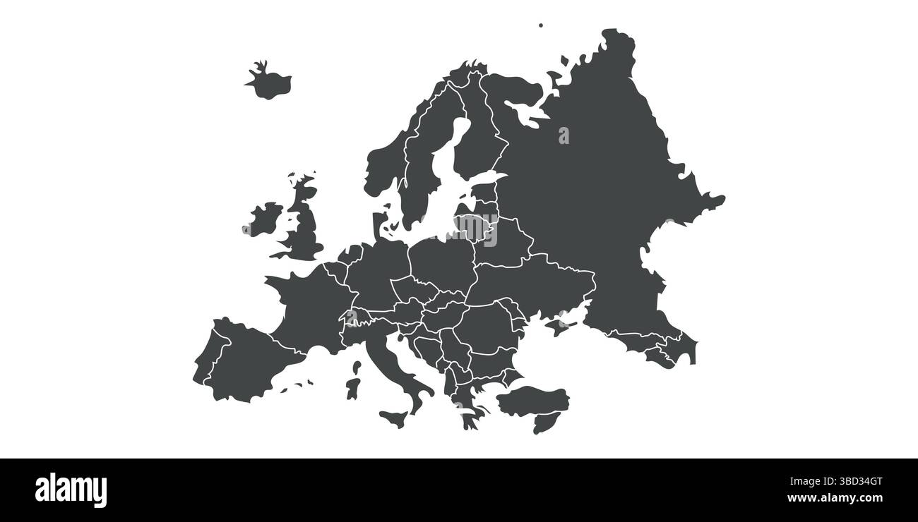 Mappa di alta qualità dell'Europa con i confini delle regioni. Illustrazione Vettoriale