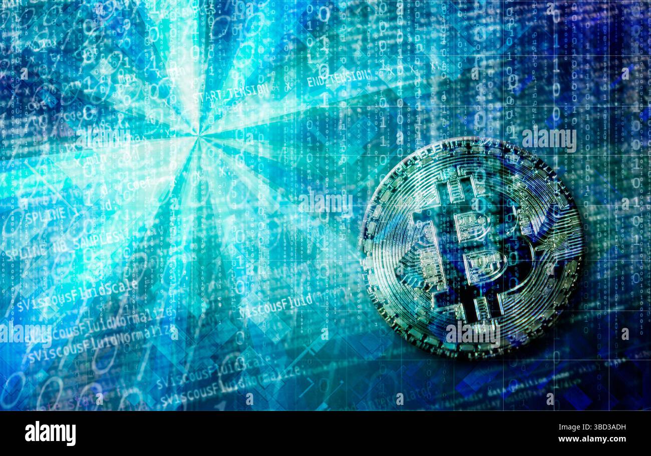 criptovaluta bitcoin sul fuoco Foto Stock