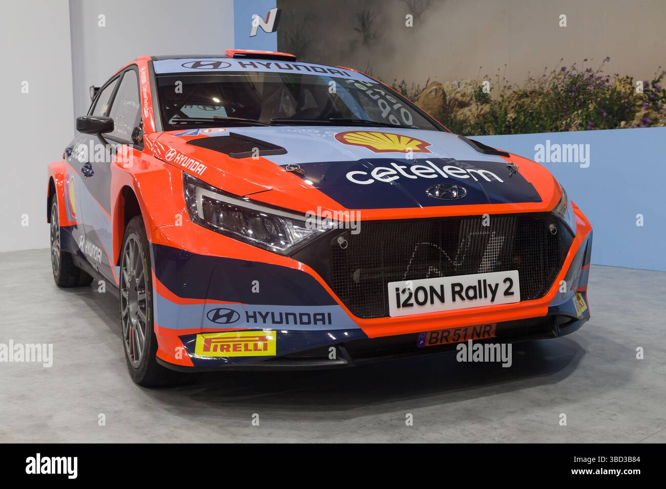 Barcellona, Spagna - 18 maggio 2025: Hyundai i20 N Rally 2 in mostra all'Automobile Barcelona 2025 di Barcellona, Spagna. Foto Stock