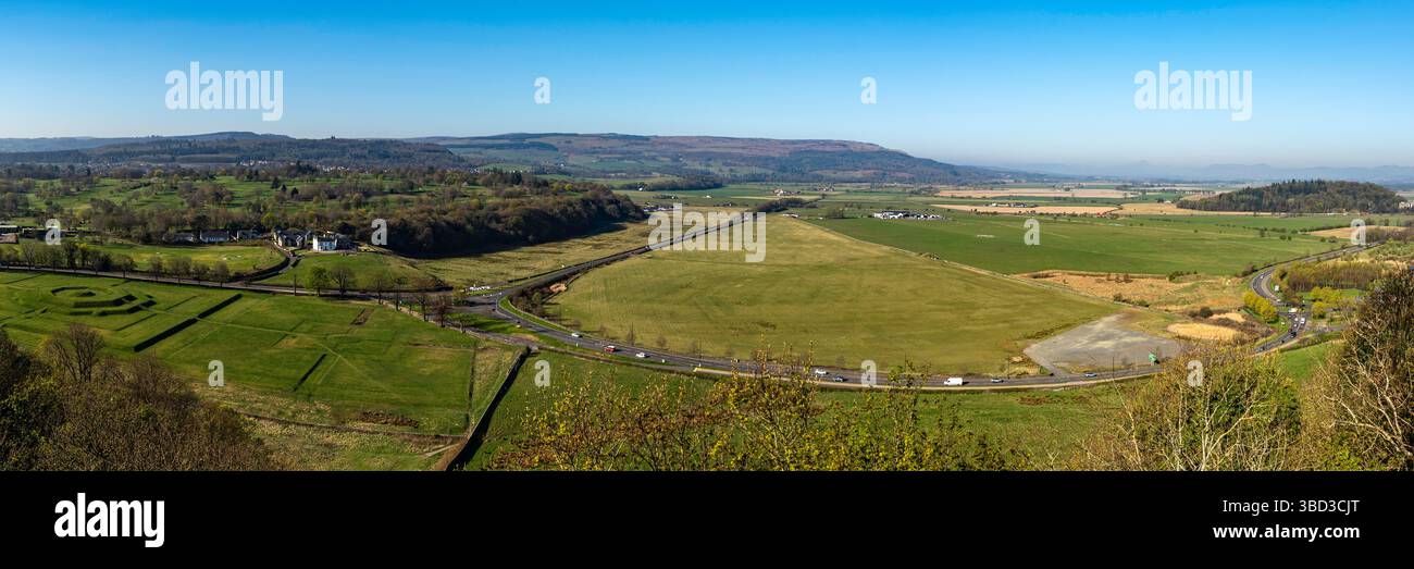 Vista a ovest dal castello di Stirling attraverso Flanders Moss, Stirling, Scozia, Regno Unito Foto Stock