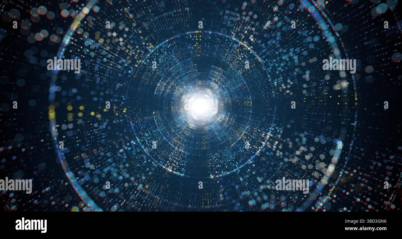 Tunnel astratto con particelle e sfondo di luci. Background di loop utilizzato per progetti video, presentazioni, report, spot pubblicitari, ecc. Foto Stock