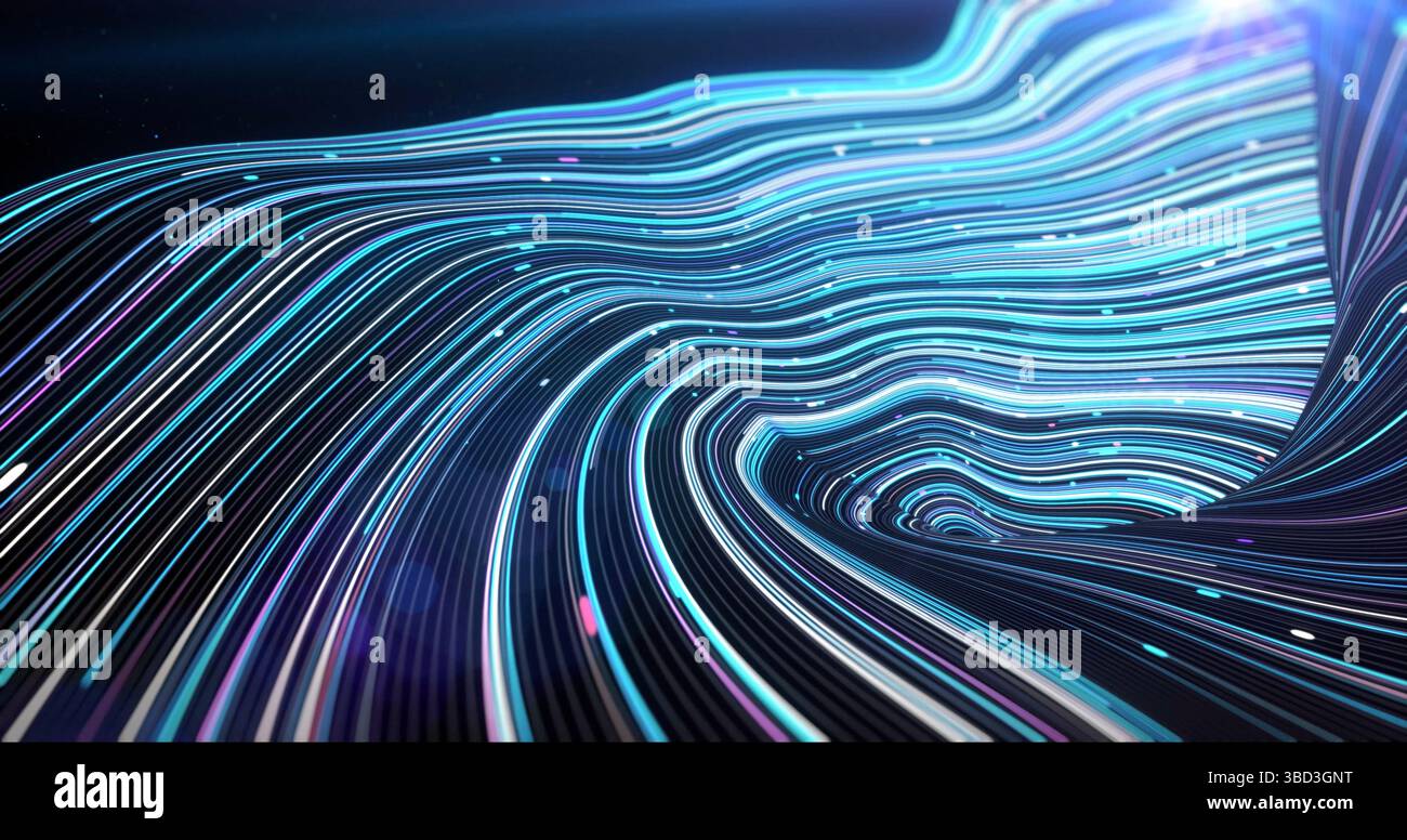 Onde ondulate astratte sfondo grafico blu con superficie animata utilizzato per progetti video, presentazioni, report, spot pubblicitari, social media. IO Foto Stock