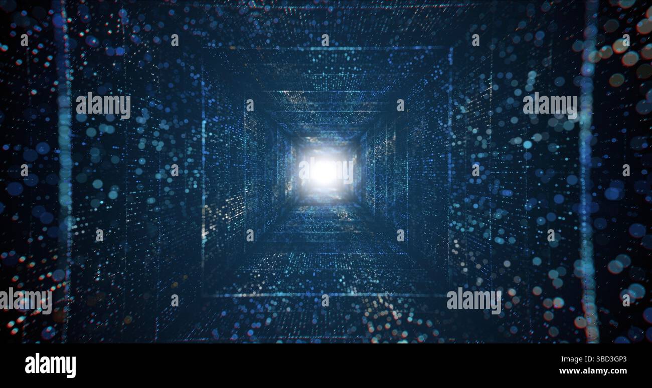 Tunnel astratto con particelle e sfondo di luci. Background di loop utilizzato per progetti video, presentazioni, report, spot pubblicitari, ecc. Foto Stock