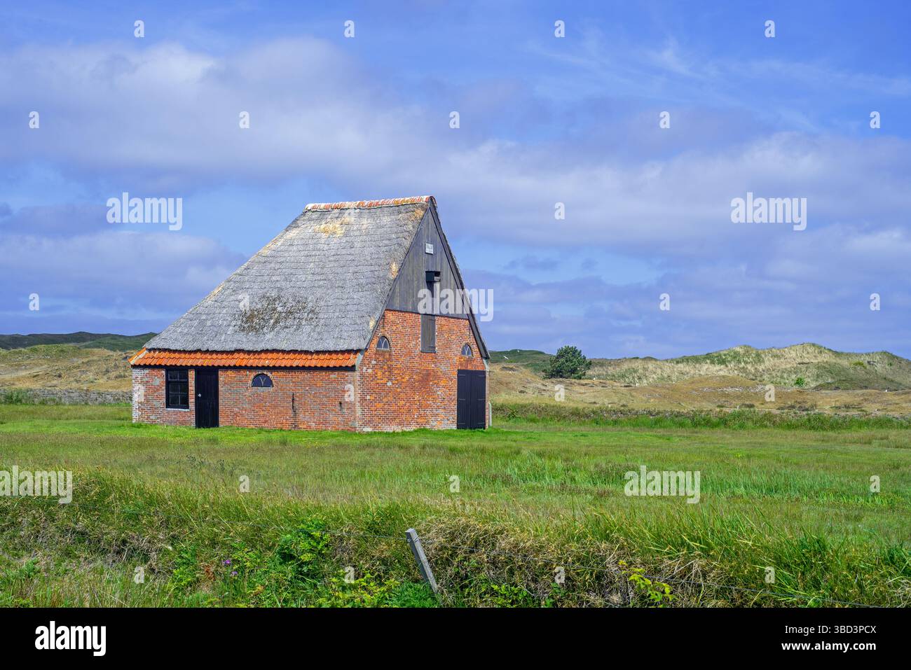 Boet / schapenboet van Hopman, tradizionale stalla di pecore presso la riserva naturale De Nederlanden nel Parco Nazionale delle dune di Texel, Olanda settentrionale, Paesi Bassi Foto Stock