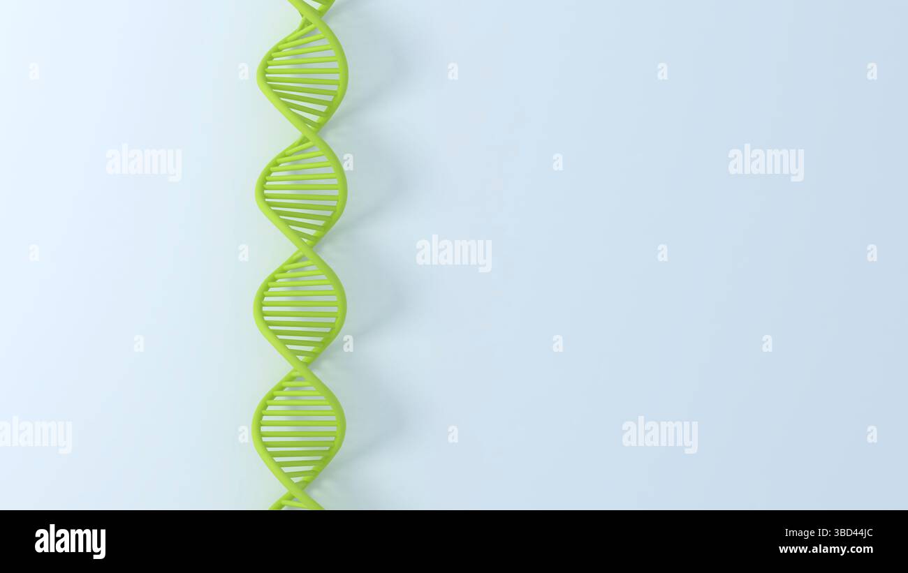 Illustrazione 3D a spirale con DNA verde con spazio di copia Foto Stock