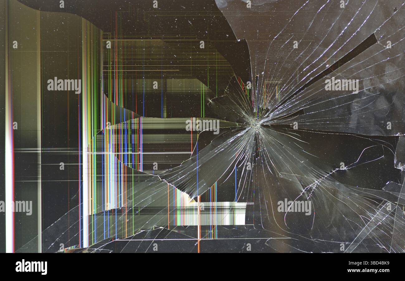 Sfondo di uno schermo del computer rotto Foto Stock