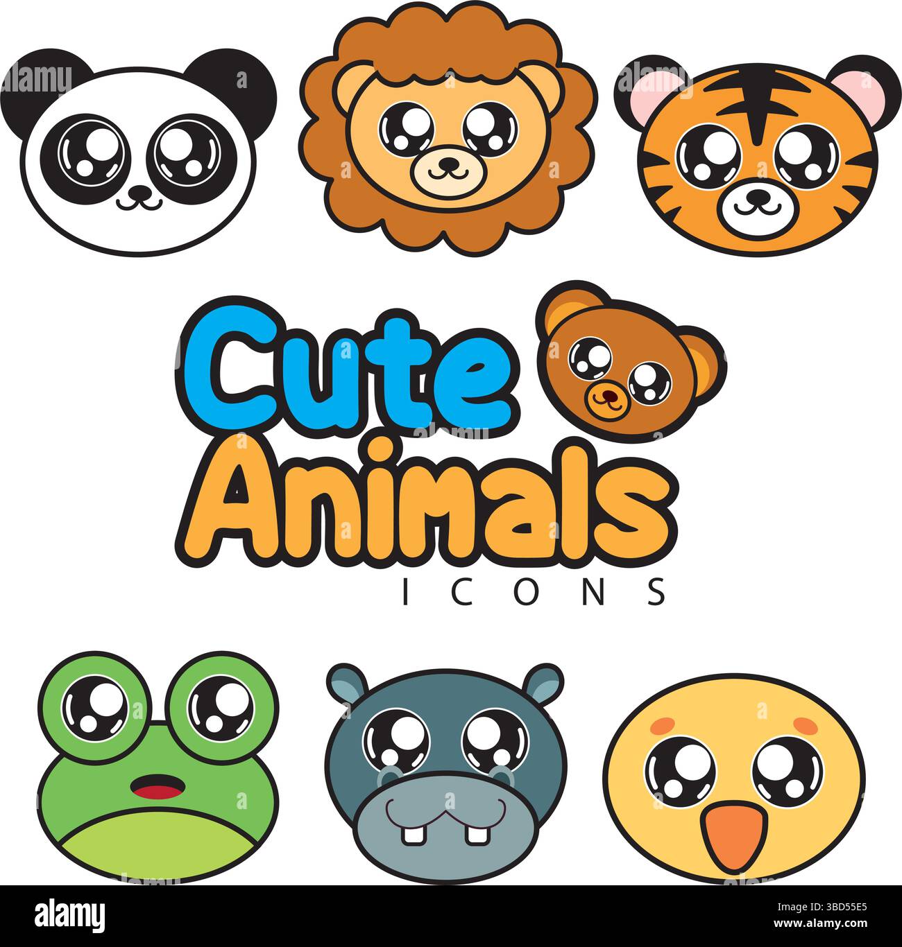 Branco di simpatiche facce animali. Vettore Illustrazione Vettoriale