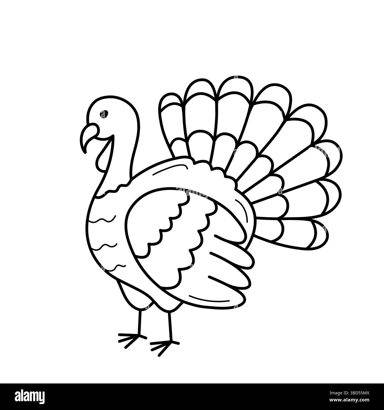 Turchia. Icona disegnata a mano di un uccello domestico. Illustrazione vettoriale isolata in stile linea doodle. Illustrazione Vettoriale