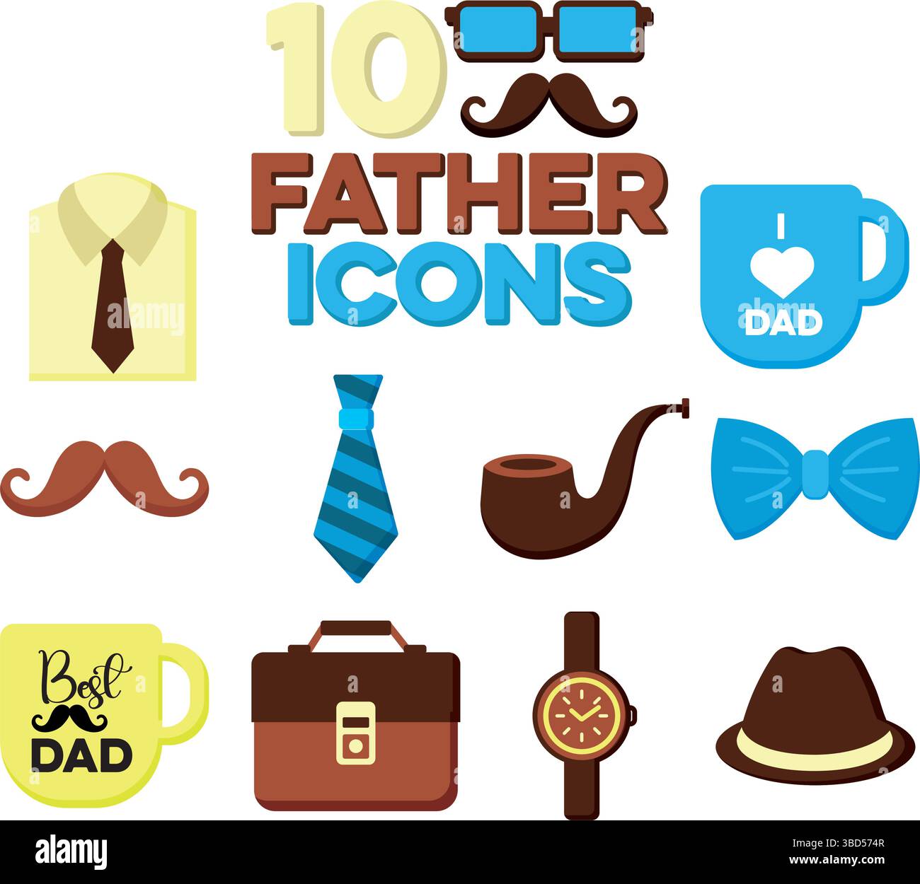 Dieci icone di oggetti padre. Vettore Illustrazione Vettoriale