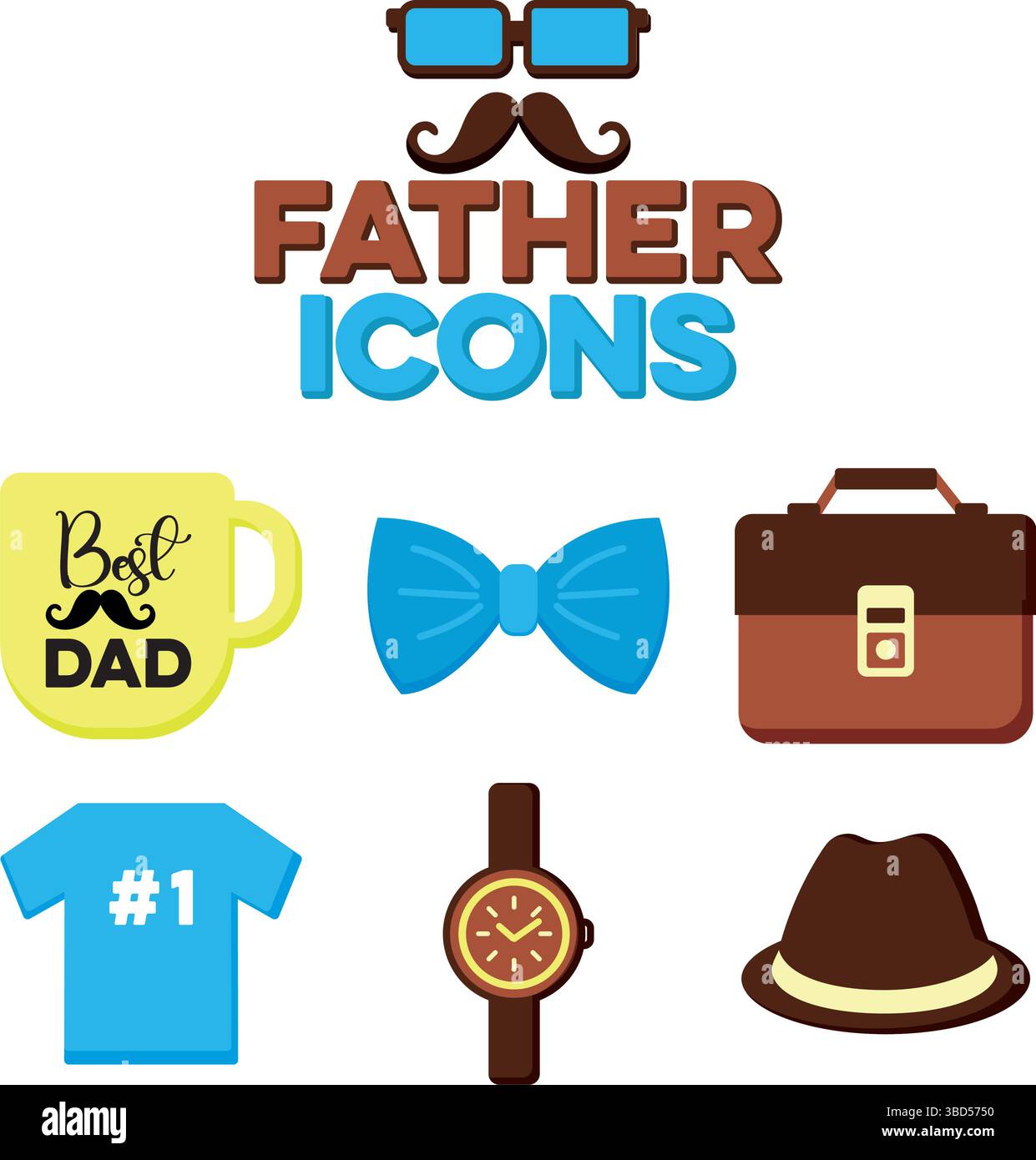 Pacchetto moderno di icone piatte per papà. Vettore Illustrazione Vettoriale