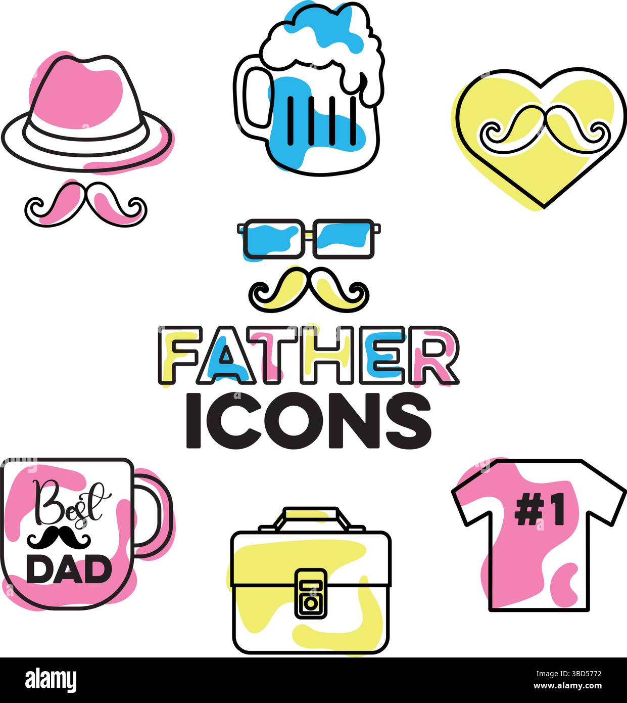 Icone di papà con tazza e cappello. Vettore Illustrazione Vettoriale