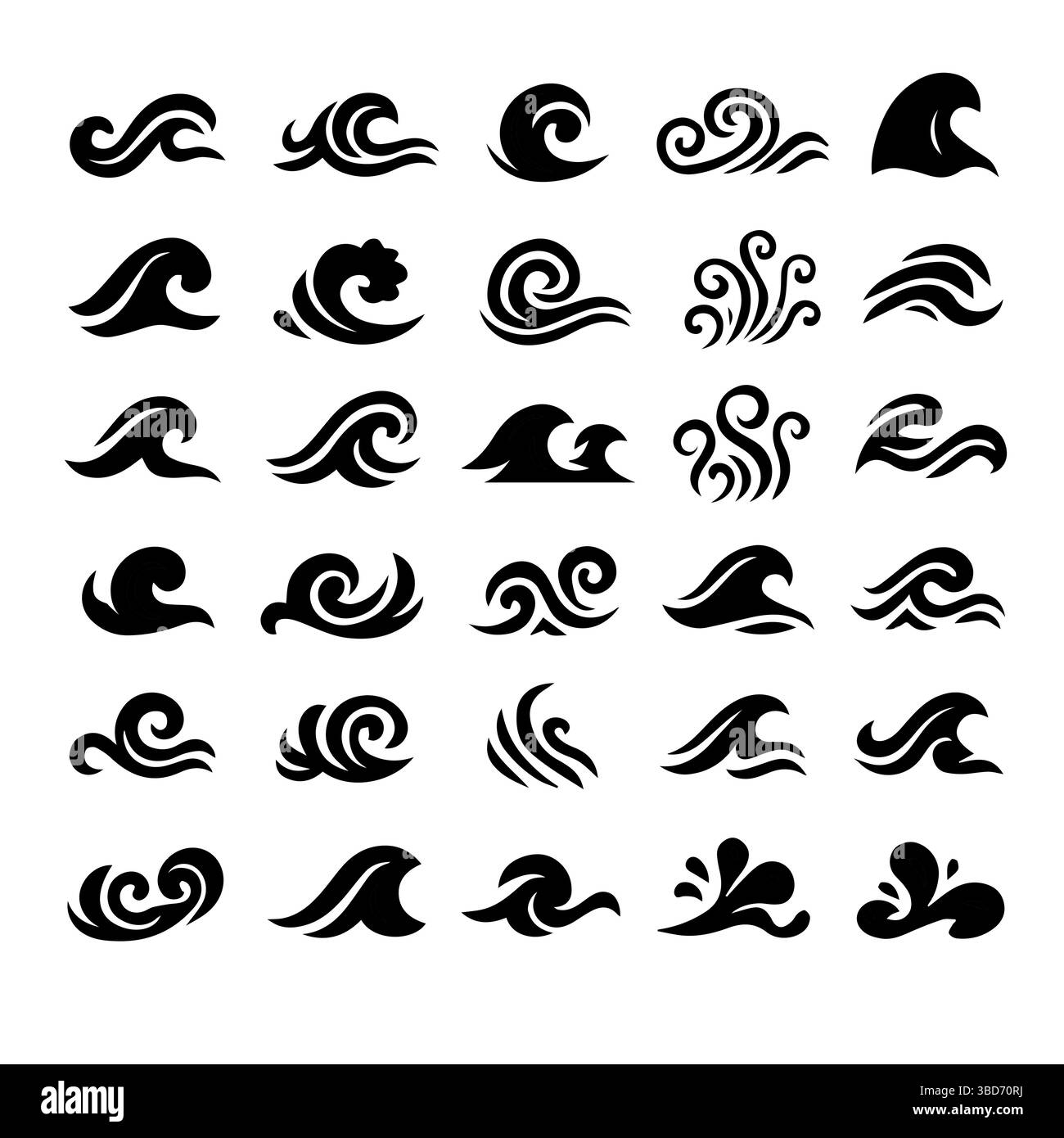 Un'impressionante serie di onde bianche e nere su sfondo bianco Illustrazione Vettoriale