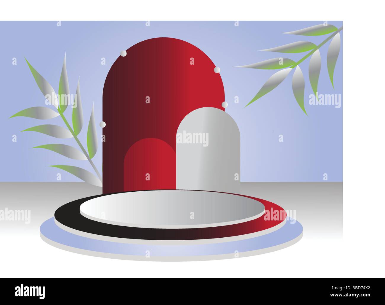 Podio rosso e bianco con foglie di oliva e ingresso ad arco Illustrazione Vettoriale