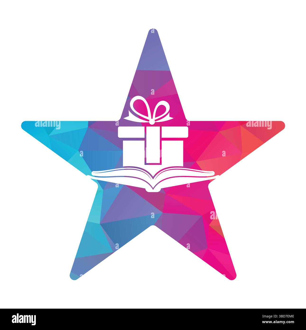 Design vettoriale logo regalo libro. Simbolo o icona presente e mercato. modello di progettazione di logotipi a sorpresa e libreria. Illustrazione Vettoriale