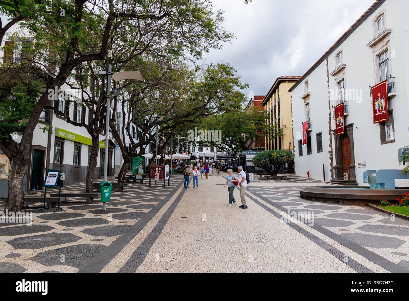 Funchal, Portogallo - 9 giugno 2024: Via Dr. Antonio Jose de Almeida e Assemblea legislativa dell'edificio di Madeira a Funchal, Madeira Foto Stock
