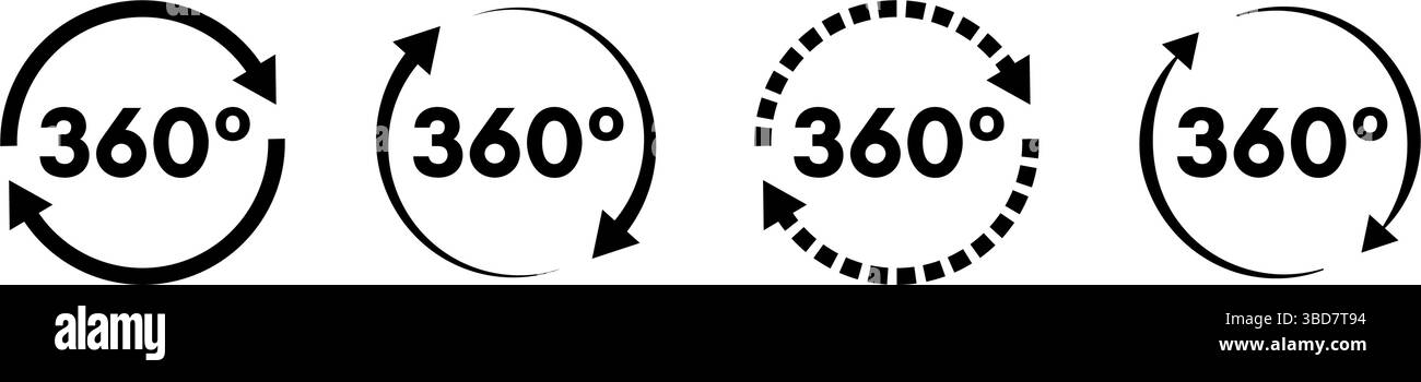 illustrazione vettoriale isolata con set di icone a 360 gradi Illustrazione Vettoriale
