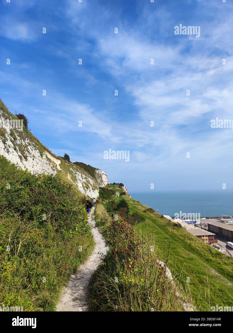 Le bianche scogliere di dover si innalzano sopra il Canale della Manica, simbolo della costa britannica e della bellezza naturale sotto un cielo vivido. - Immagine stock catturata con smartphone