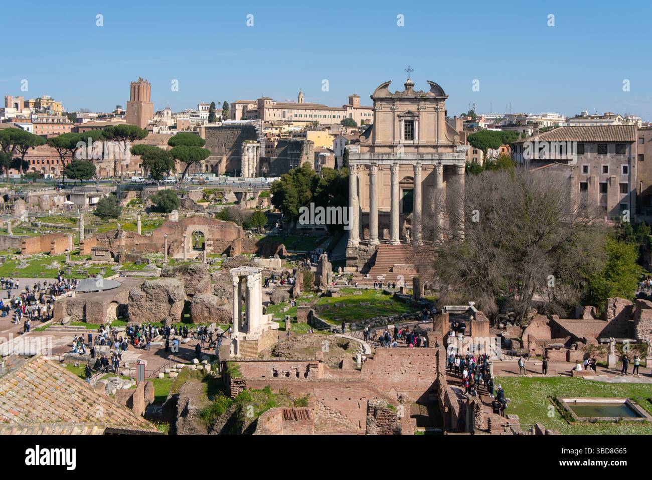 Vista panoramica del foro Romano di Roma, Italia Foto Stock
