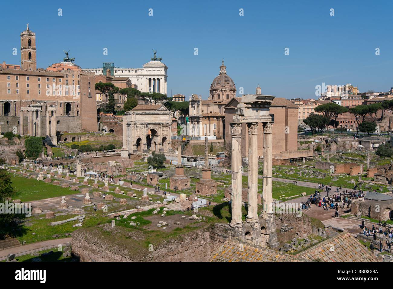 Vista panoramica del foro Romano di Roma, Italia Foto Stock