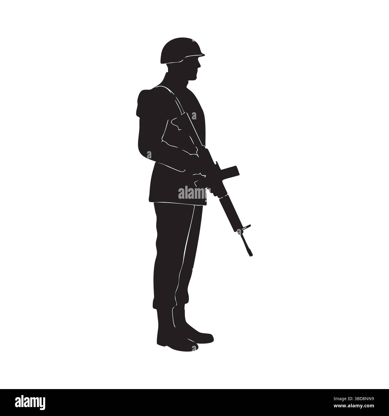 Silhouette di un soldato su sfondo bianco Illustrazione Vettoriale