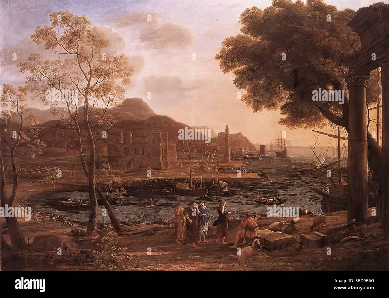 Claude Lorrain - scena del porto con le eliche in lutto Foto Stock