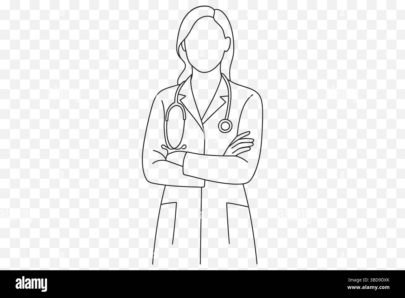 Minimalista femminile Dottore linea Art – Faceless Medical Professional Illustration Illustrazione Vettoriale