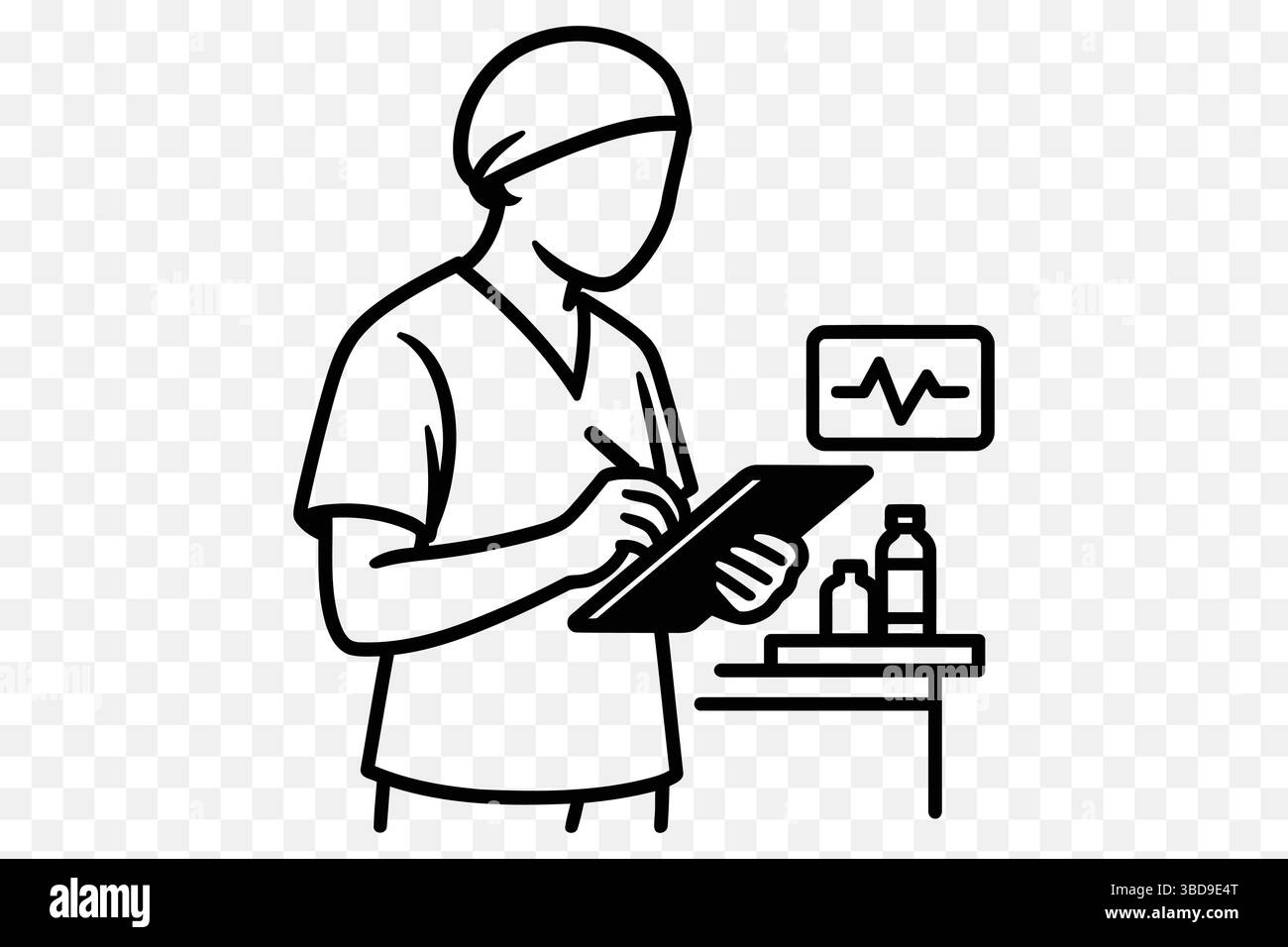 Infermiere minimalista o medico scrittura note – illustrazione vettore personale medico Illustrazione Vettoriale