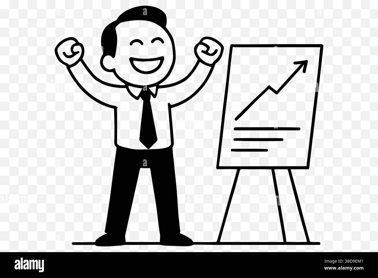 Buon lavoratore in ufficio che celebra il successo – grafico di crescita Cartoon Vector Illustrazione Vettoriale