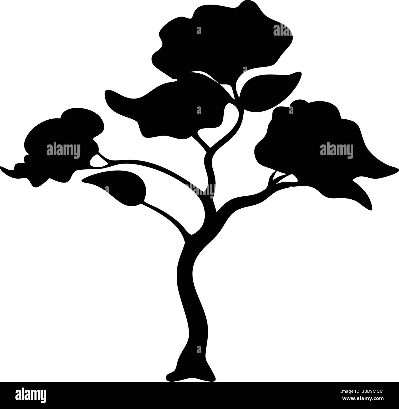 Illustrazione vettoriale della silhouette dell'albero con disegno a foglia naturale Illustrazione Vettoriale