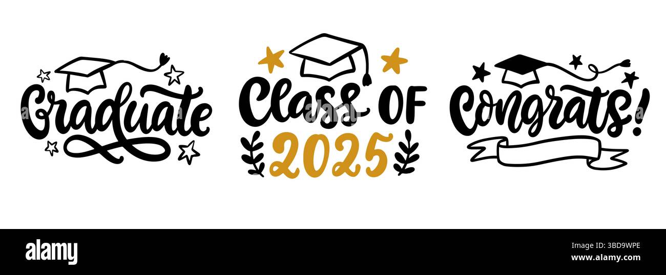 Set di lettere per laureati dell'accademia della scuola universitaria Illustrazione Vettoriale