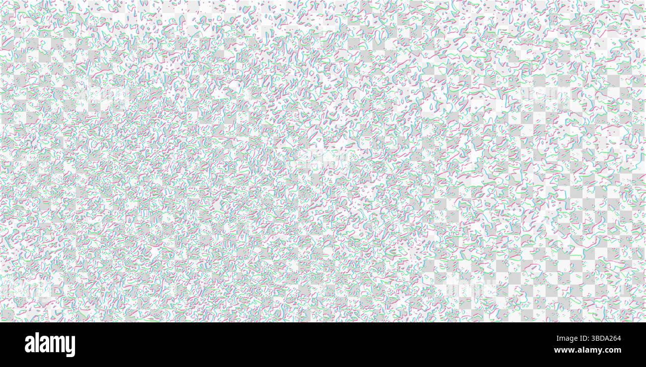Distorsione della granulosità della TV analogica con rumore bianco brillante. Trasmissione del segnale interrotta e design a effetto statico. Danni allo schermo digitale per Overlay e. Illustrazione Vettoriale