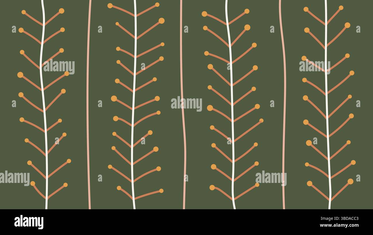 Steli Botanical Line su sfondo verde Illustrazione Vettoriale