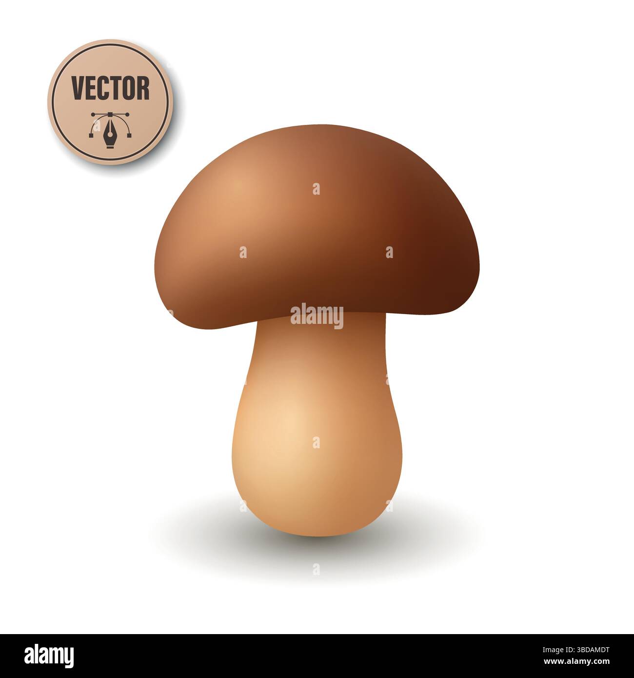 Icona a forma di fungo 3D cute Vector realistica. Illustrazioni di funghi cartoni animati primo piano isolato su sfondo bianco. Clipart funghi funghi, modello di progettazione per Illustrazione Vettoriale