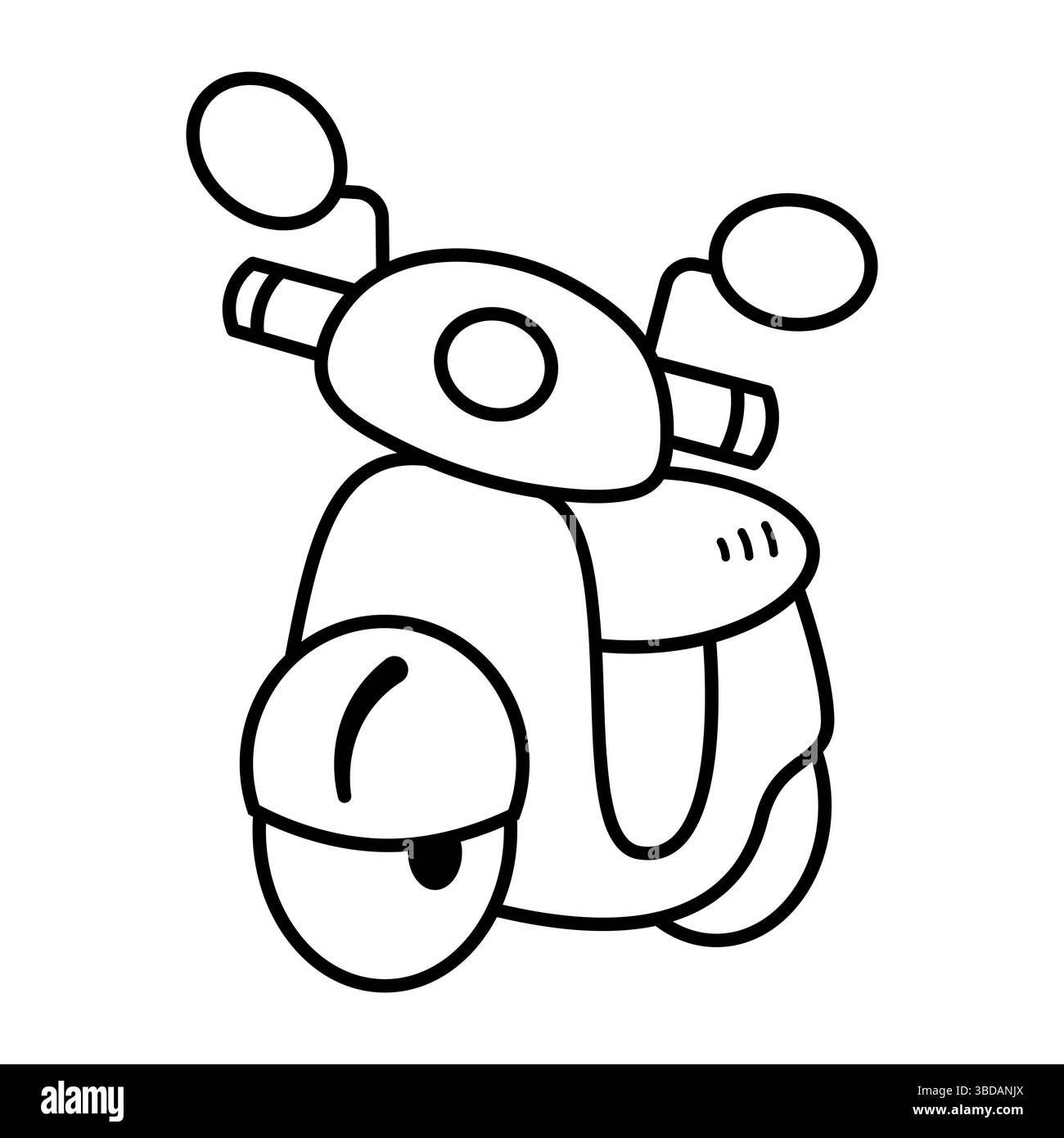 Illustrazione vettoriale Scooter Cartoon. Un'illustrazione vettoriale in bianco e nero di uno scooter cartoon. Lo scooter ha un faro rotondo sulla parte anteriore. Illustrazione Vettoriale