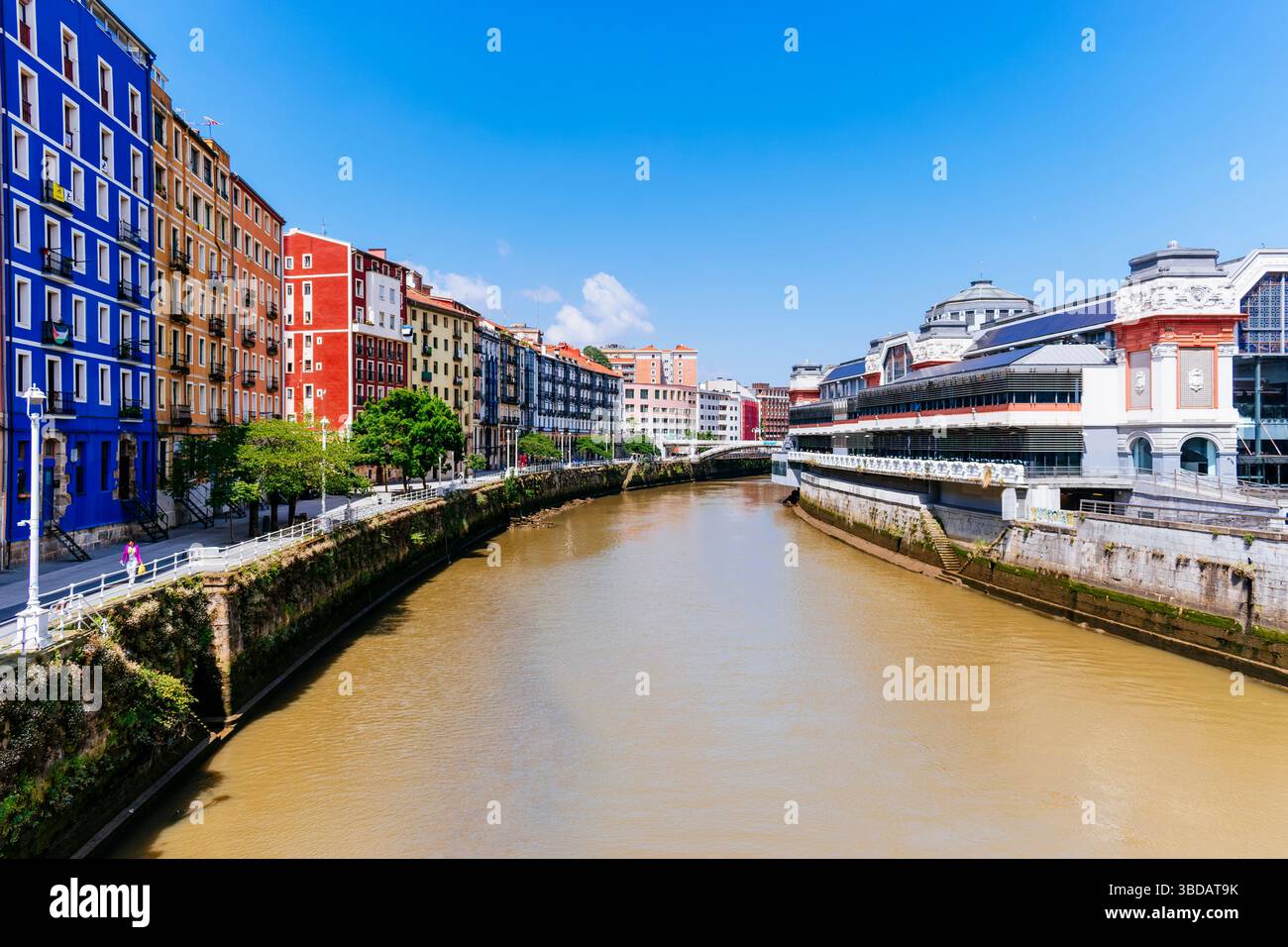 Estuario di Bilbao nella zona di la Ribera. Mercato di Ribera (R). Bilbao, Biscaglia, Paesi Baschi, Spagna, Europa Foto Stock