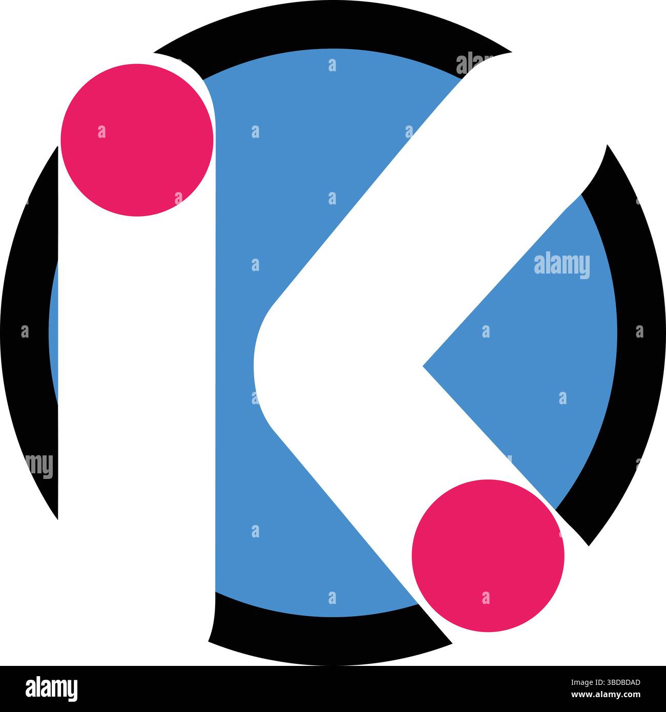 Modern K Letters Vector, cerchio blu con punti rosa, illustrazione grafica con logo geometrico minimale Illustrazione Vettoriale