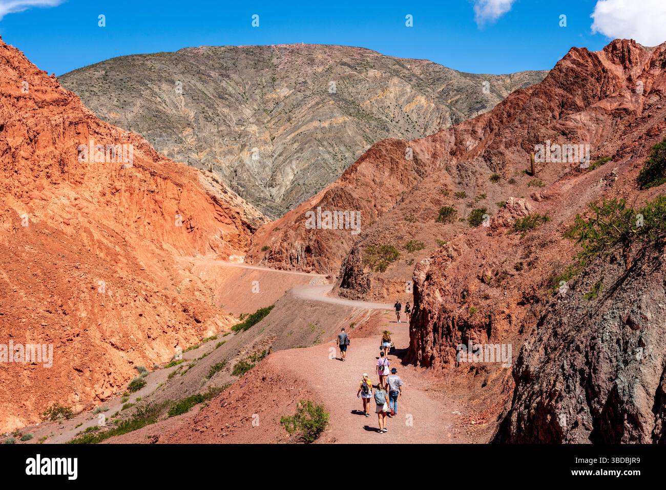 Una vista della Collina dei sette colori dal sentiero "Paseo de los Colorados", Purmamarca, provincia di Jujuy, Argentina. Foto Stock