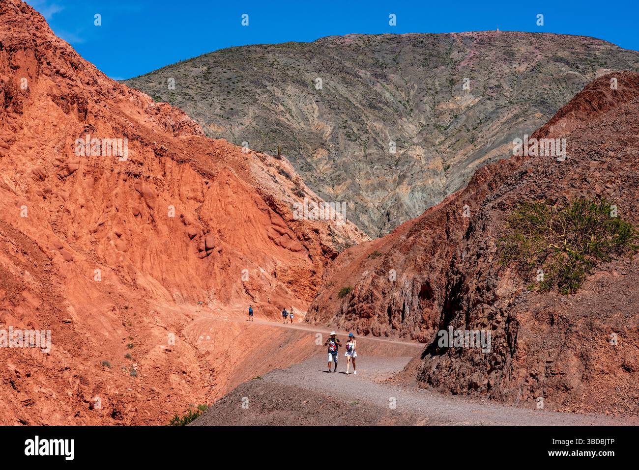 Una vista della Collina dei sette colori dal sentiero "Paseo de los Colorados", Purmamarca, provincia di Jujuy, Argentina. Foto Stock