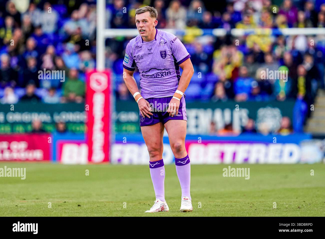 WARRINGTON, INGHILTERRA - 23 MAGGIO: Jack Broadbent durante la partita Betfred Super League tra Warrington Wolves e Hull KR all'Halliwell Jones Stadium il 23 maggio 2025 a Warrington in Inghilterra. (Foto di James Giblin) Foto Stock