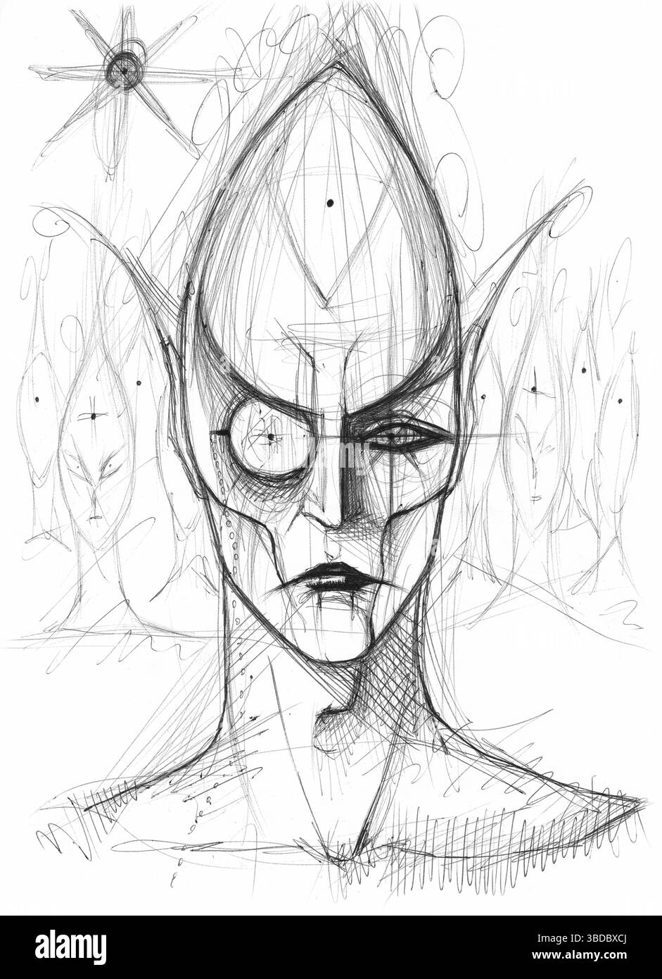 Figura enigmatica e silenziosa, sospesa tra androide, creatura rituale e presenza inquietante. Foto Stock