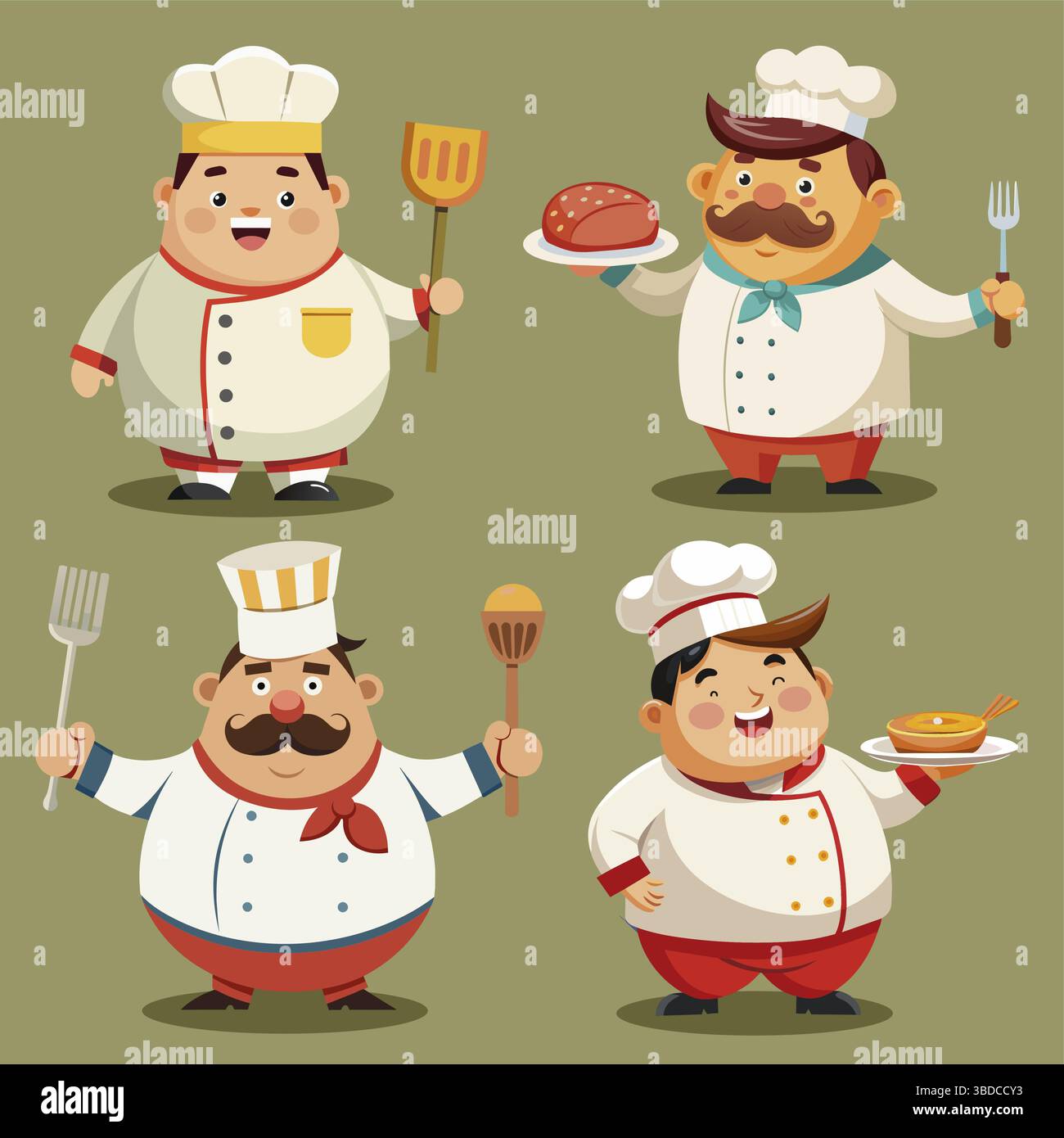 Illustrazione vettoriale di vari personaggi dei cartoni animati dello chef Illustrazione Vettoriale