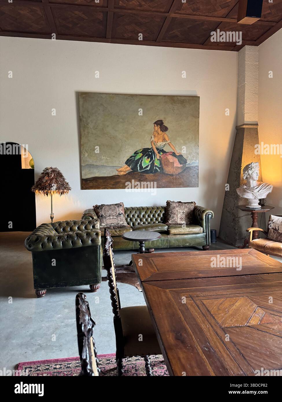 Pittura di donna in una cantina storica - Immagine stock catturata con smartphone