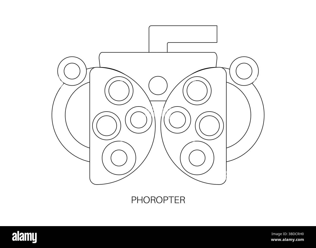 Immagine di un phoropter. Si tratta di un dispositivo di test oftalmico utilizzato negli esami oculari per determinare la migliore prescrizione di lenti per un individuo. Foto Stock
