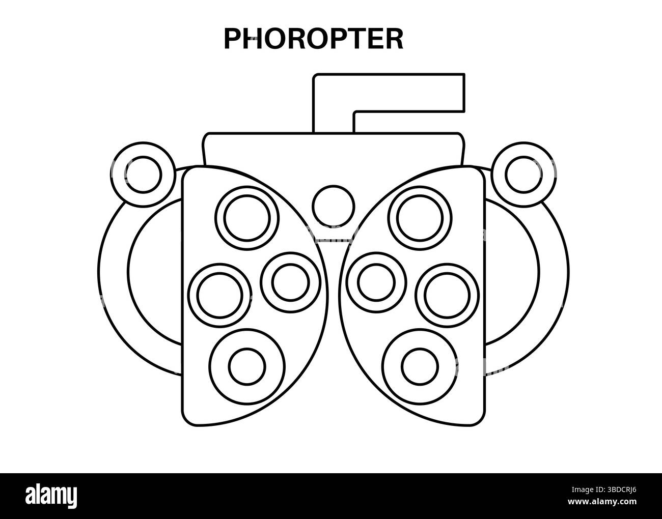 Immagine di un phoropter. Si tratta di un dispositivo di test oftalmico utilizzato negli esami oculari per determinare la migliore prescrizione di lenti per un individuo. Foto Stock