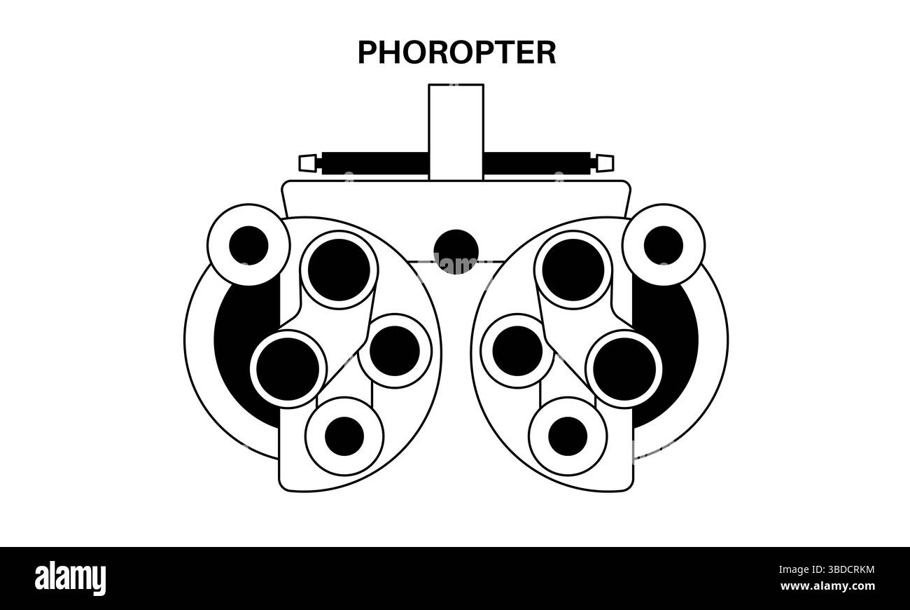 Immagine di un phoropter. Si tratta di un dispositivo di test oftalmico utilizzato negli esami oculari per determinare la migliore prescrizione di lenti per un individuo. Foto Stock